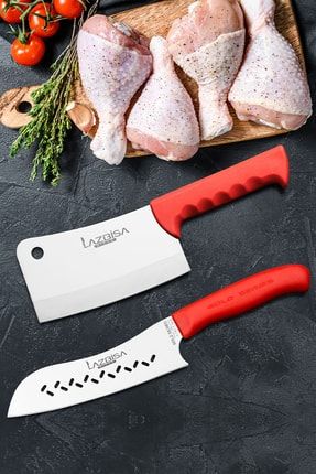 Mutfak Bıçak Seti Şef Bıçağı Eğri Santaku 2K Tavuk Et Kemik Satırı Seti 2 Li mutfak391