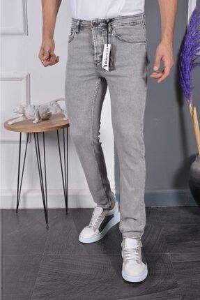 602 Erkek Kar Yıkamalı Gri Slimfit Likralı Kot Pantolon Jeans MAT601