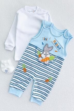 Erkek Bebek Mavi Tavşan Figürlü Erkek Bebek Tulum Salopet Takım Babymod DM1A4107782050