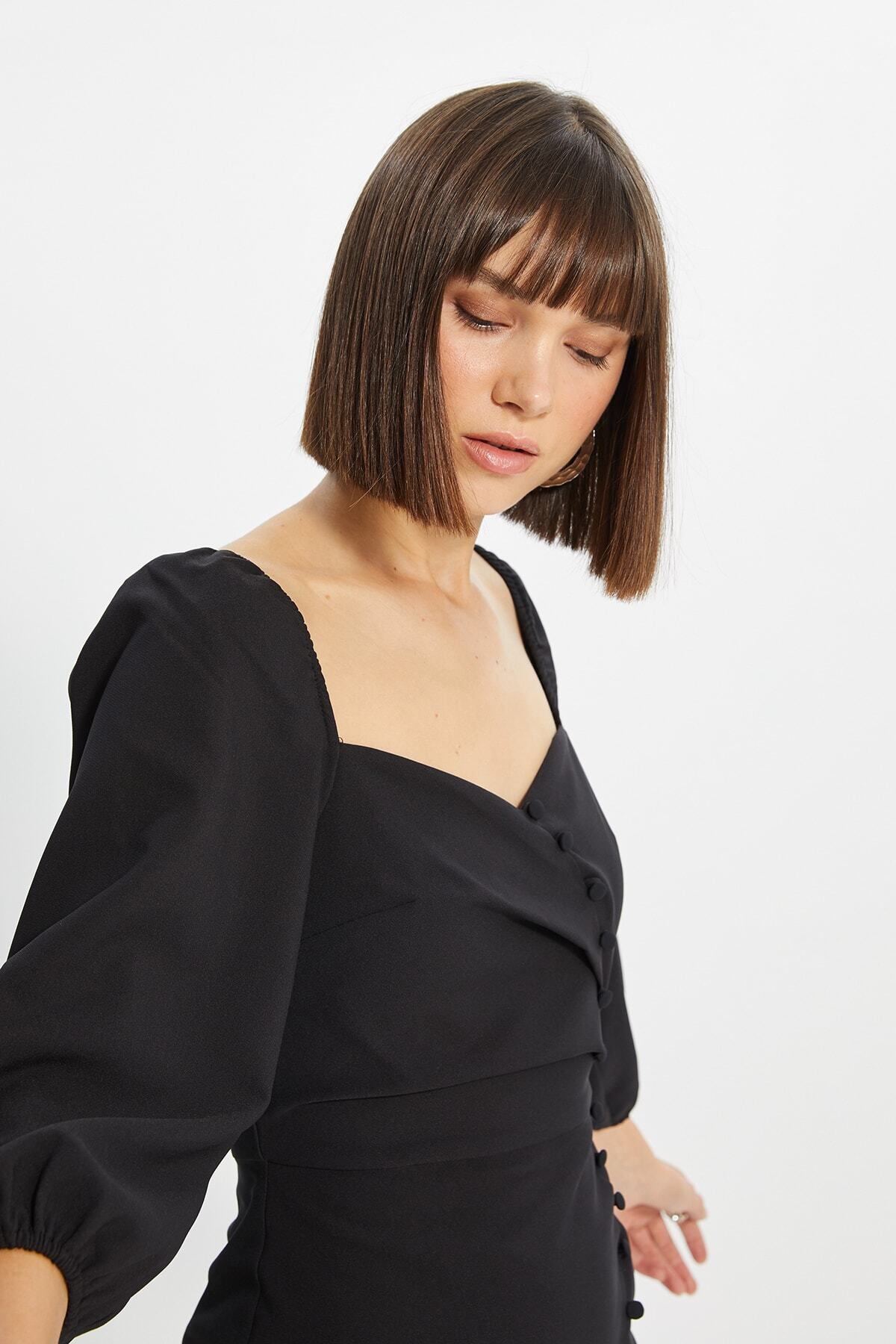 Trendyol Collection-Detailní tkané šaty s černými knoflíky TWOAW22EL0742 3
