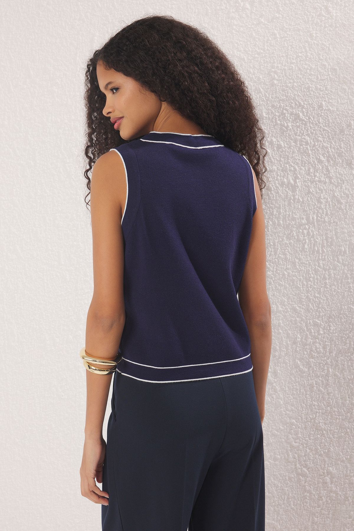 Trendyol Collection-Námořnická modrá Premium Yarn Computer Collar Knitwear a Slim Blůza 4