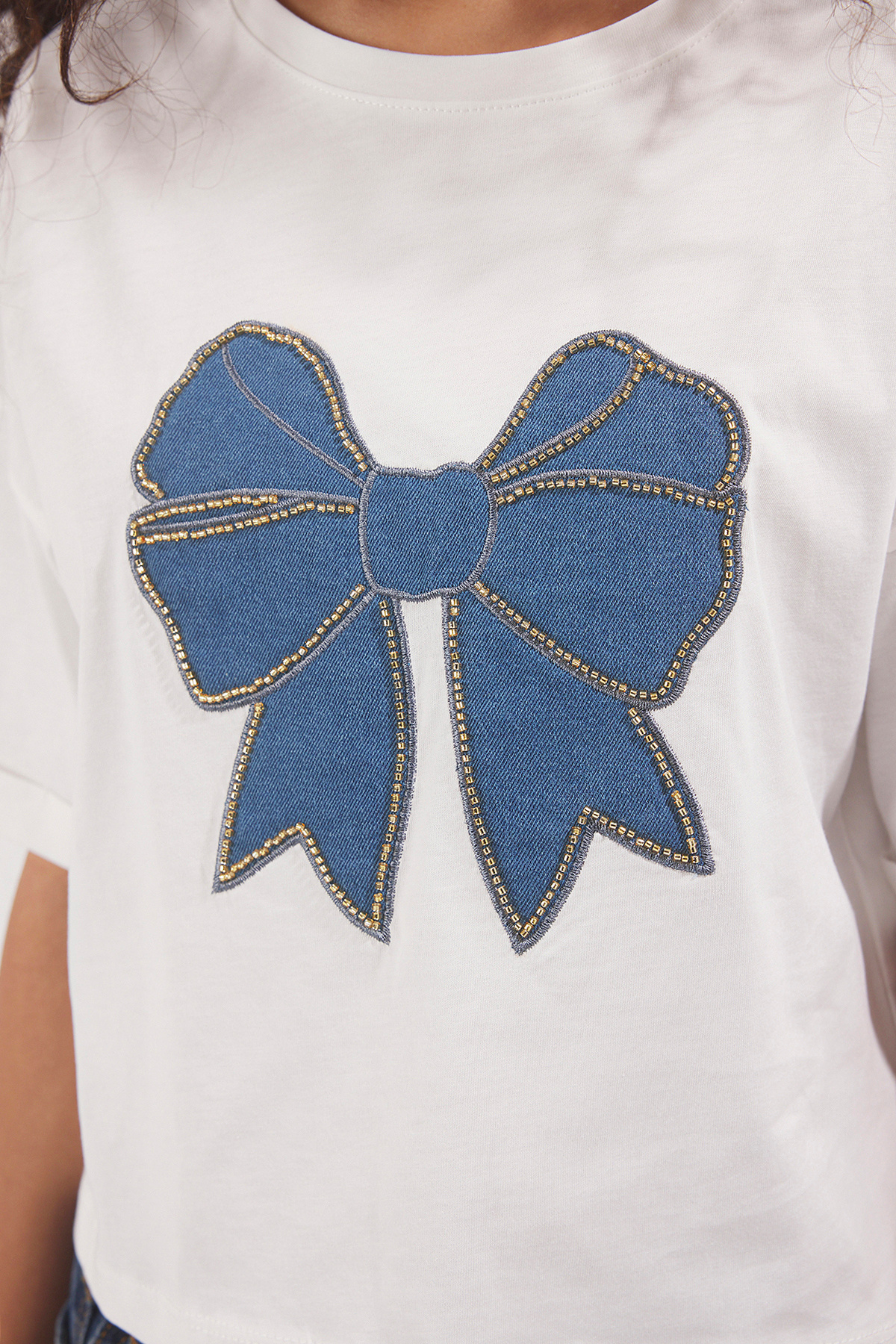 Trendyol Collection-White Regular Crop T-Shirt Embroidered Twoss25Ts00132 3