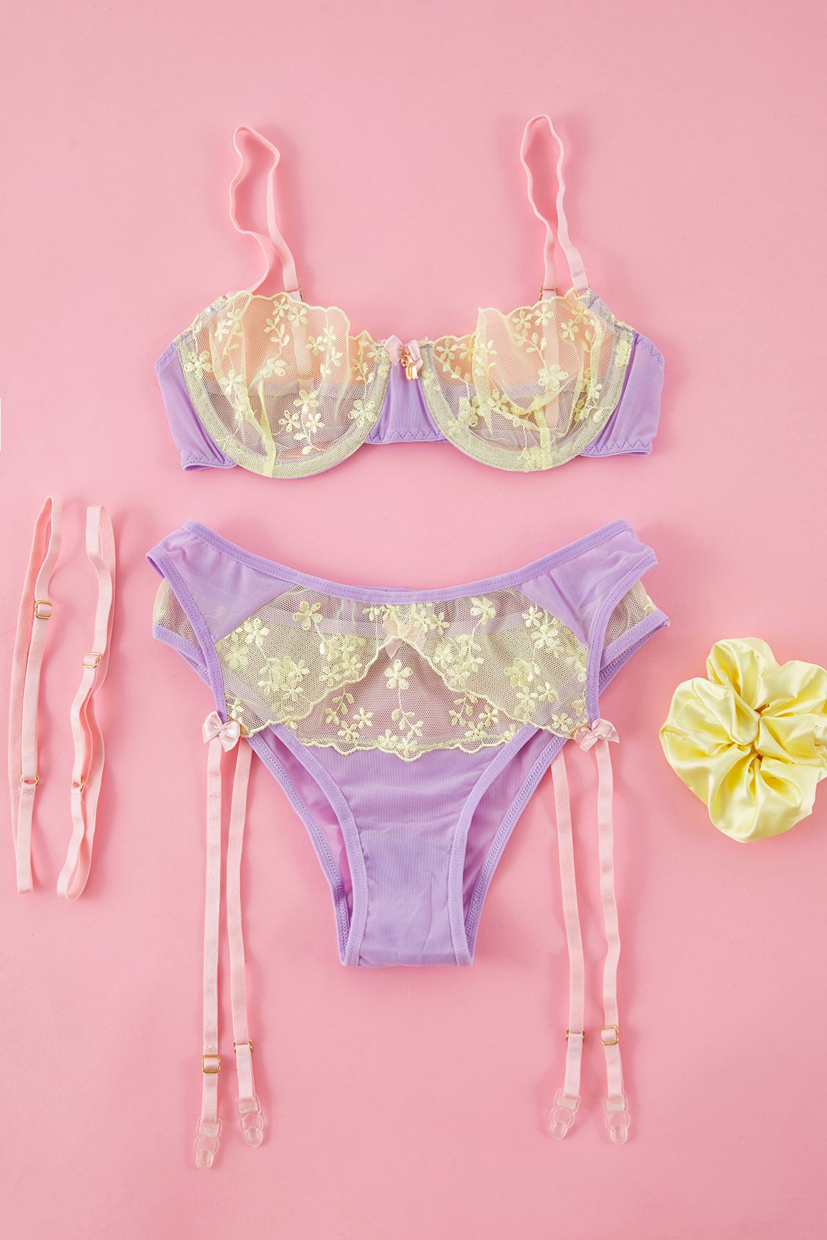 Trendyol Collection-Lilac-Yellow Tulle Garter, Buckle, Leg Band Capless Suspender Knitted Underwear Set Thmss25Cc00034 5