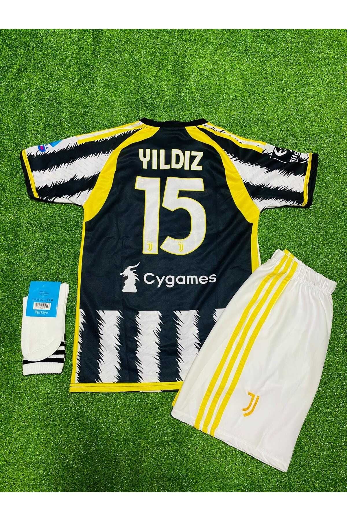Lion Spor Kenan Yıldız 15 Juventus 2023/2024 Yeni Sezon Çocuk Futbol Forması Çorap hediye SİYAH BEYAZ 15