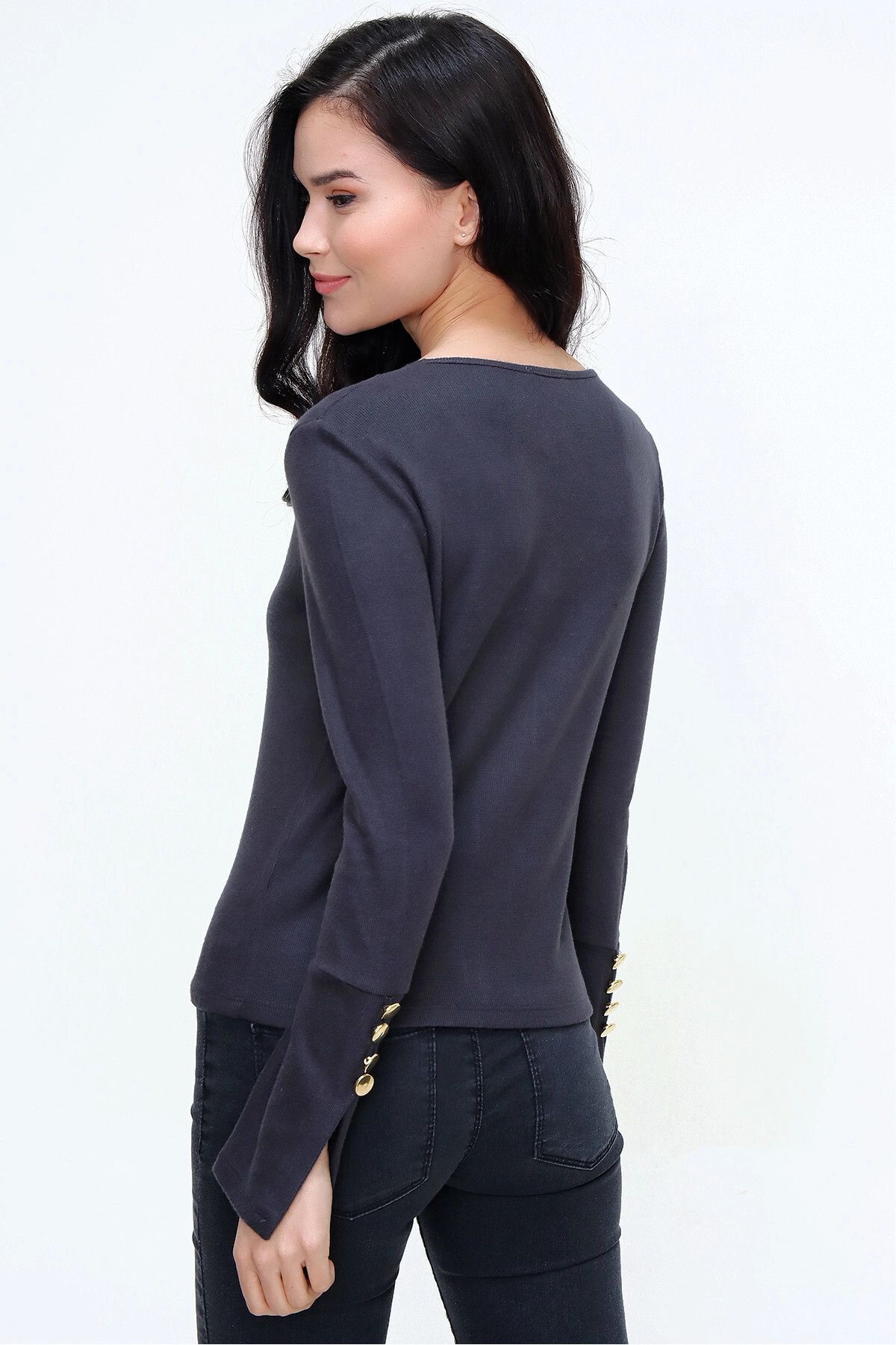 bacc-Women's Anthracite Soft Textured Button Detailed Cardigan Bcbsk-25700-3007 6