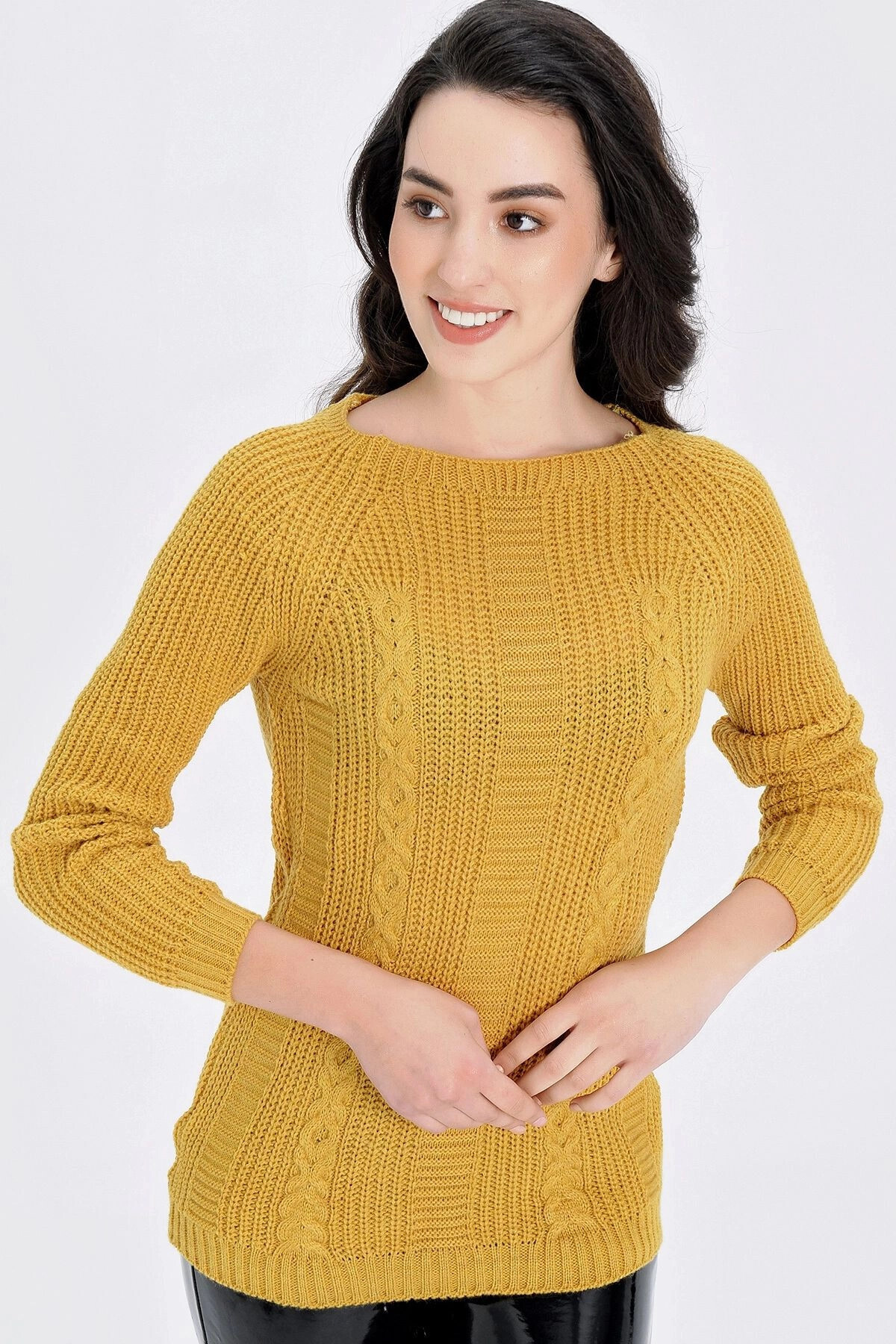 bacc-Women's Mustard Knitted Motif Sweater Bcbsk-25700-K1000 4