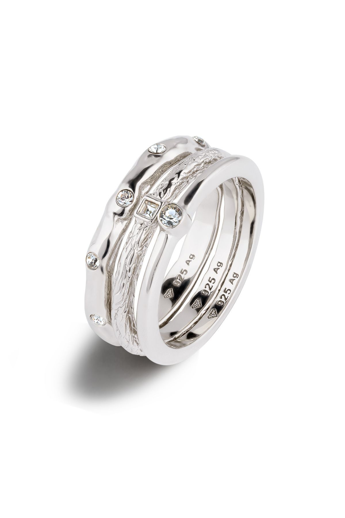 ELLI Ring Ring Set Glaskristalle Xiriusschliff Weiß 925 Sterling Silber für Damen - 56