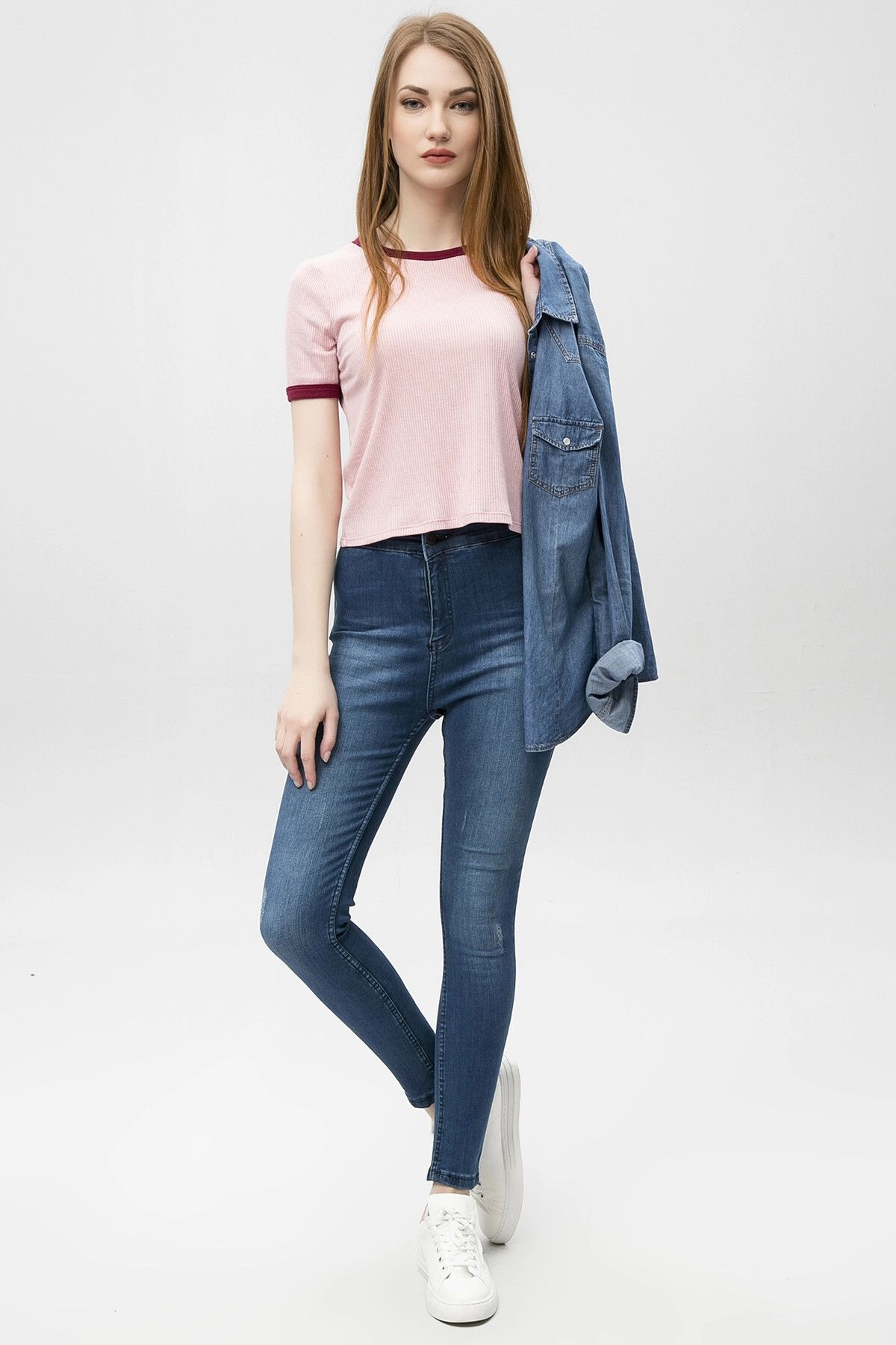 bacc Lacivert Yüksek Bel Denim Pantolon BCBSK-25753-588-0003