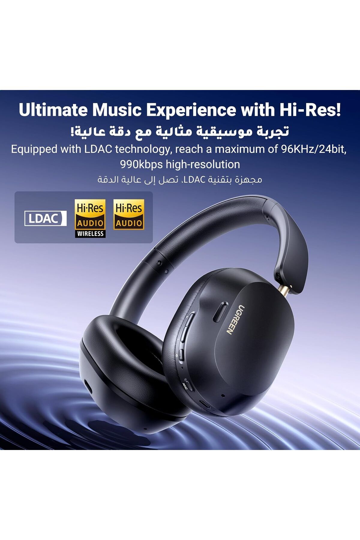 Ugreen-Max5C Over-ear Headphones Wireless, 75H Playtime, Adaptive Noise Cancelling, Foldable Earphones 2