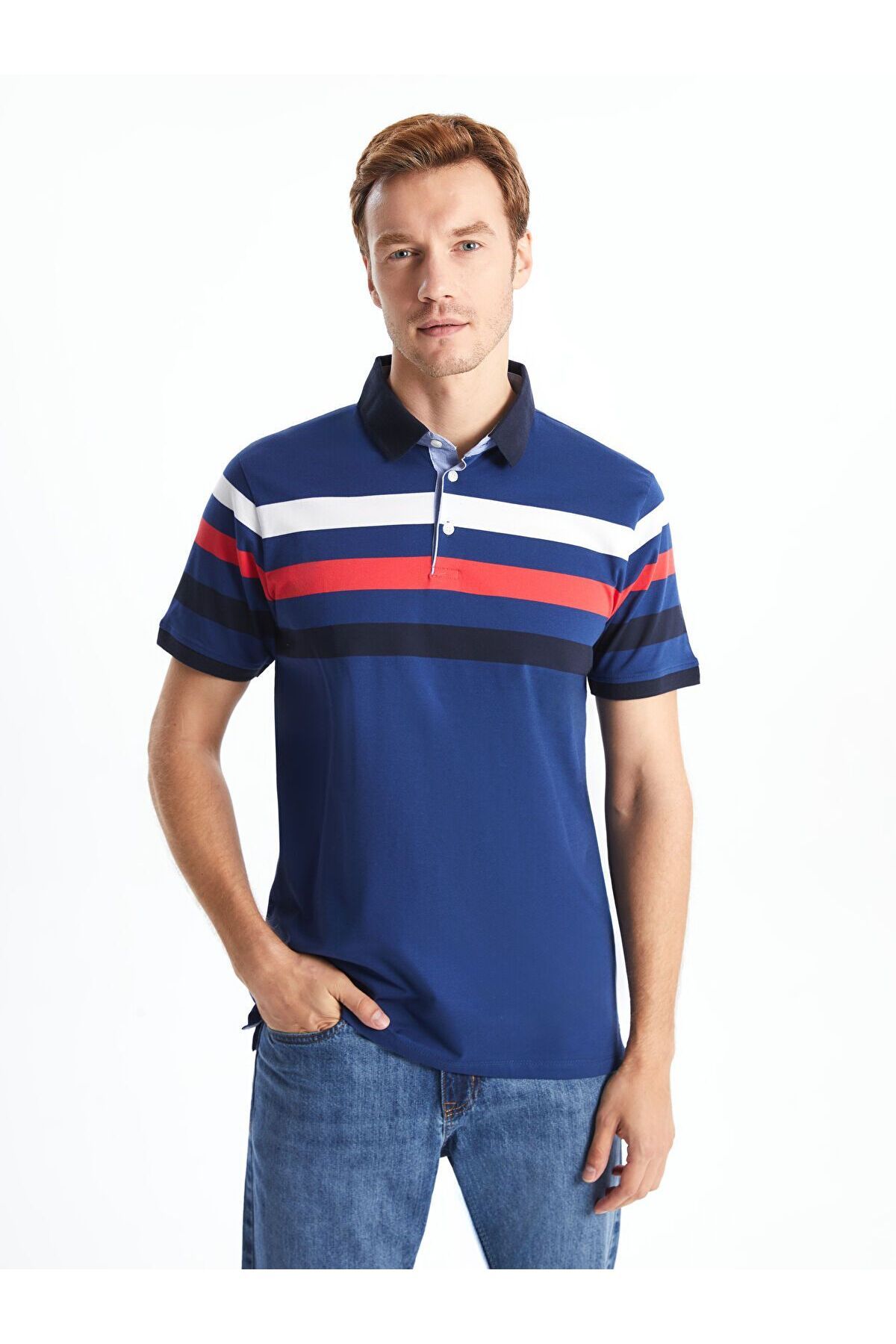 LC Waikiki Polo Yaka Kısa Kollu Çizgili Pike Erkek Tişört