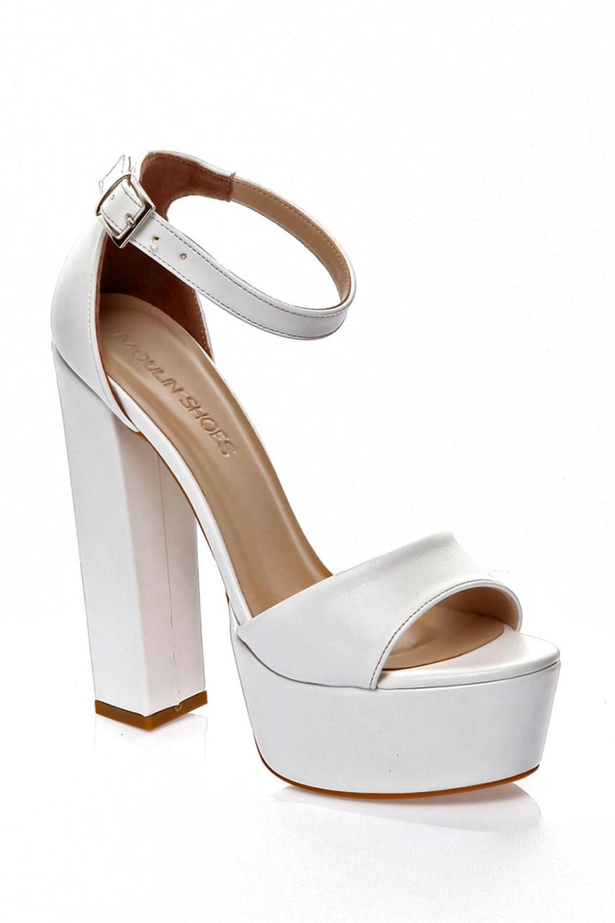کفش مجلسی زنانه 010 2020 چرم سفید اورجینال Moulin Shoes