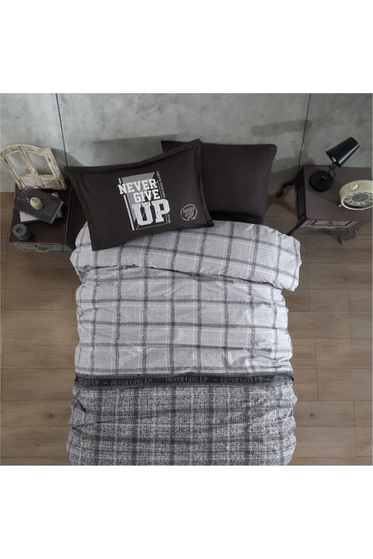 OEM Ranforce Nevresim Takımı Tek Kişilik Give Up Antrasit