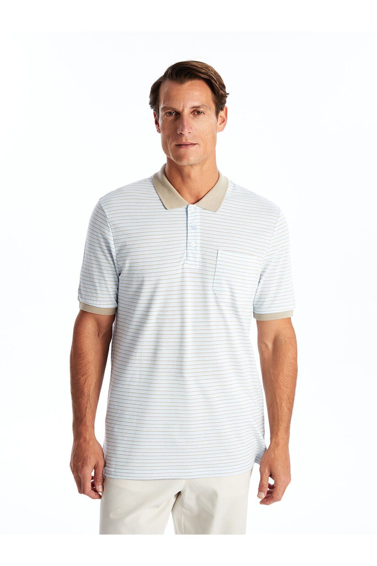 LC Waikiki Polo Yaka Kısa Kollu Çizgili Pike Erkek Tişört