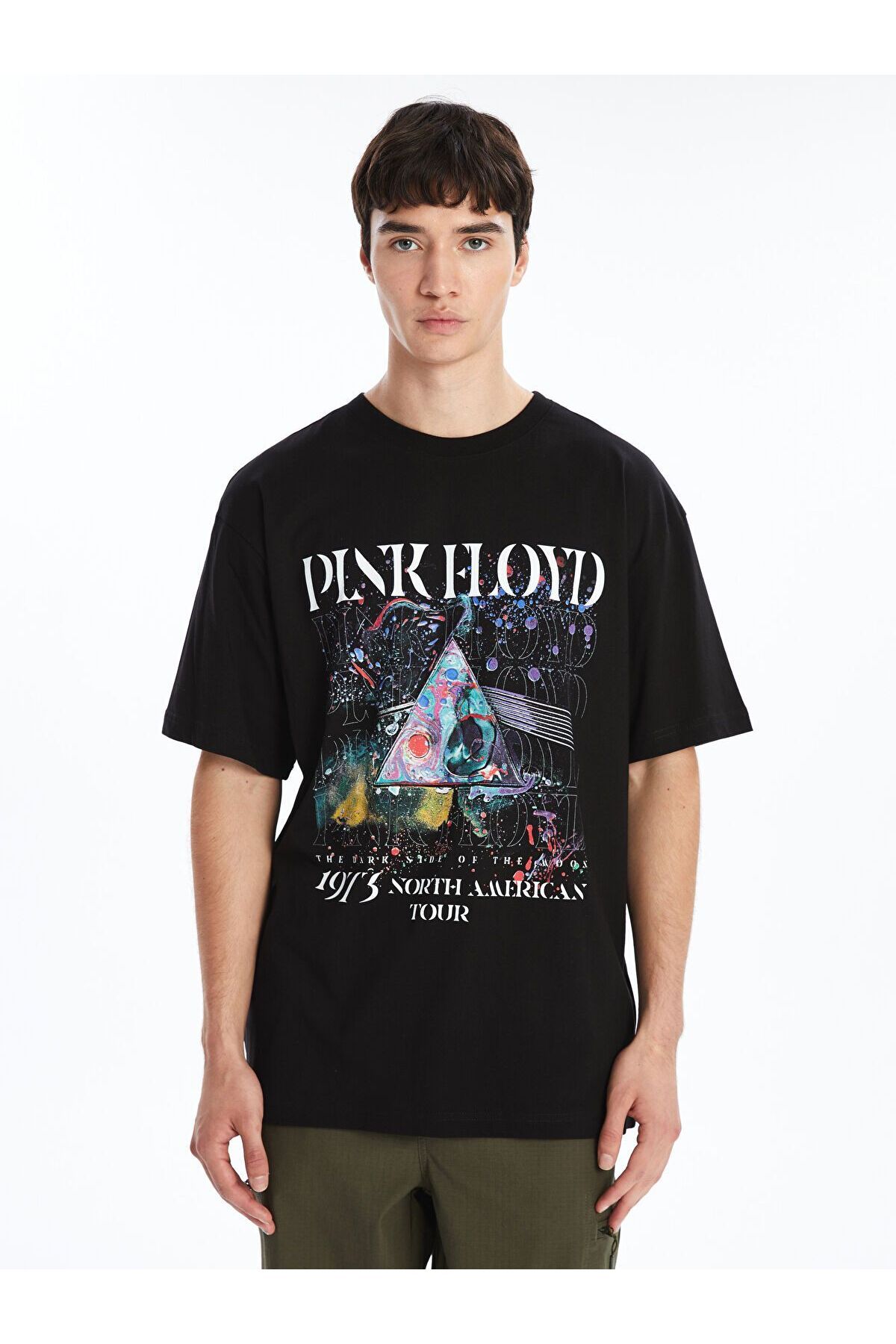 LC Waikiki Bisiklet Yaka Kısa Kollu Pink Floyd Baskılı Penye Erkek Tişört
