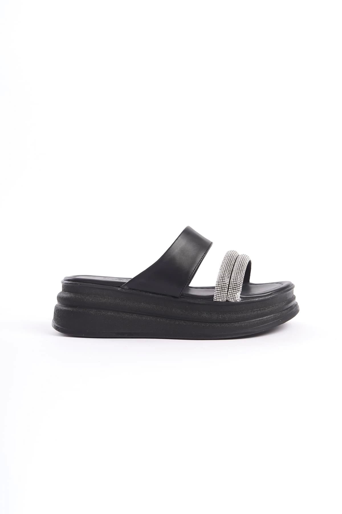 TB Terzi Bey-Sarah Flat Heeled Stone Striped Thick and Orthopedic Sole Women's Slippers St - Black 6