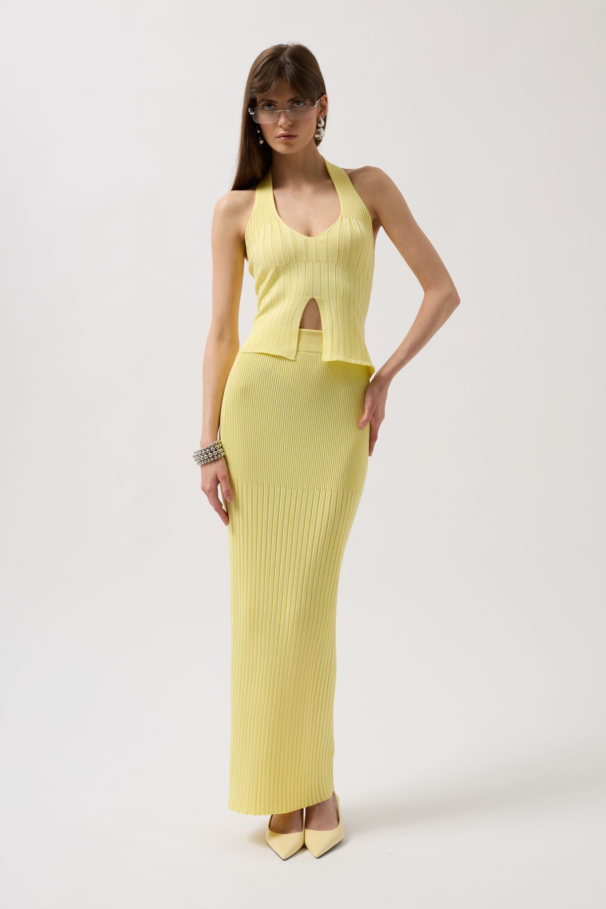 Black Fashion-High Waist Textured Yellow Skirt 3