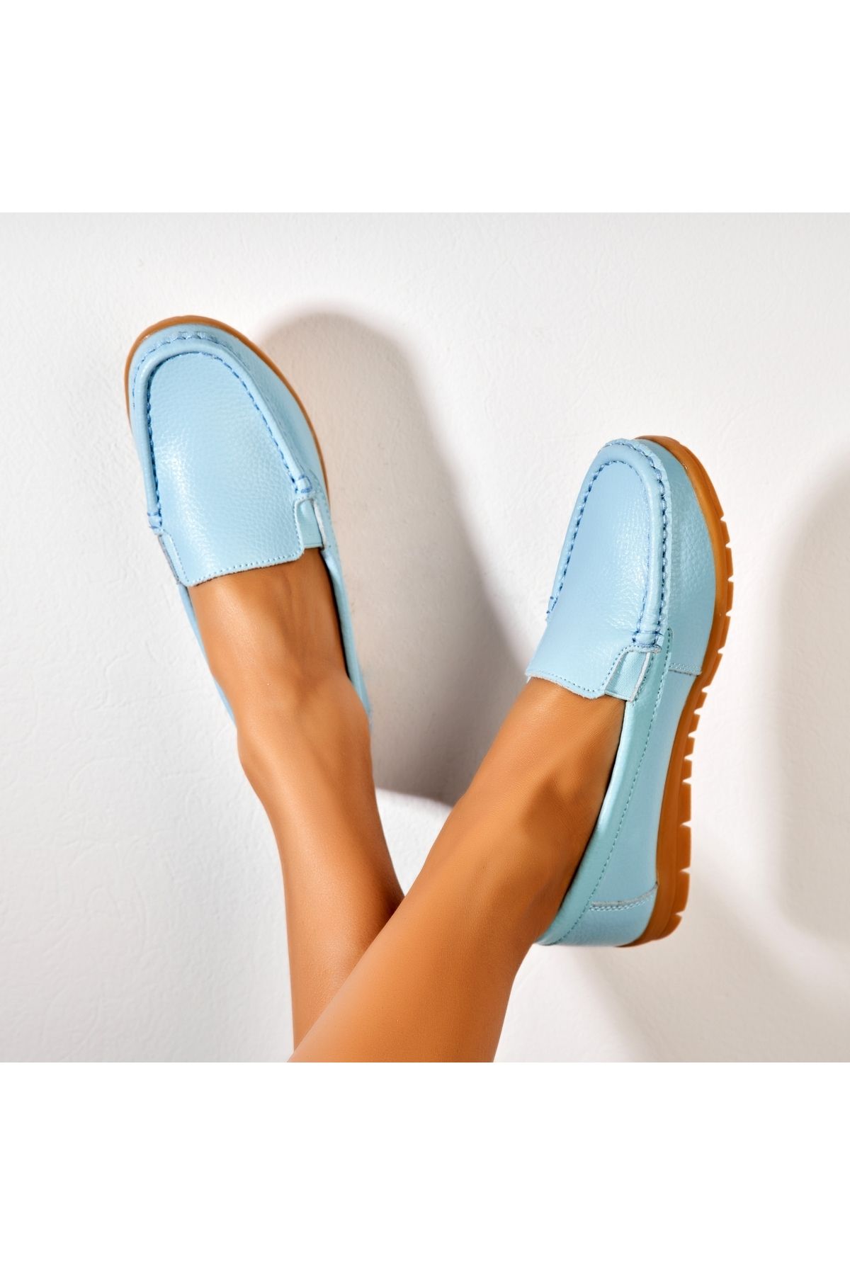 Joana-Women's Loafers Natural Leather Blue Gena 1