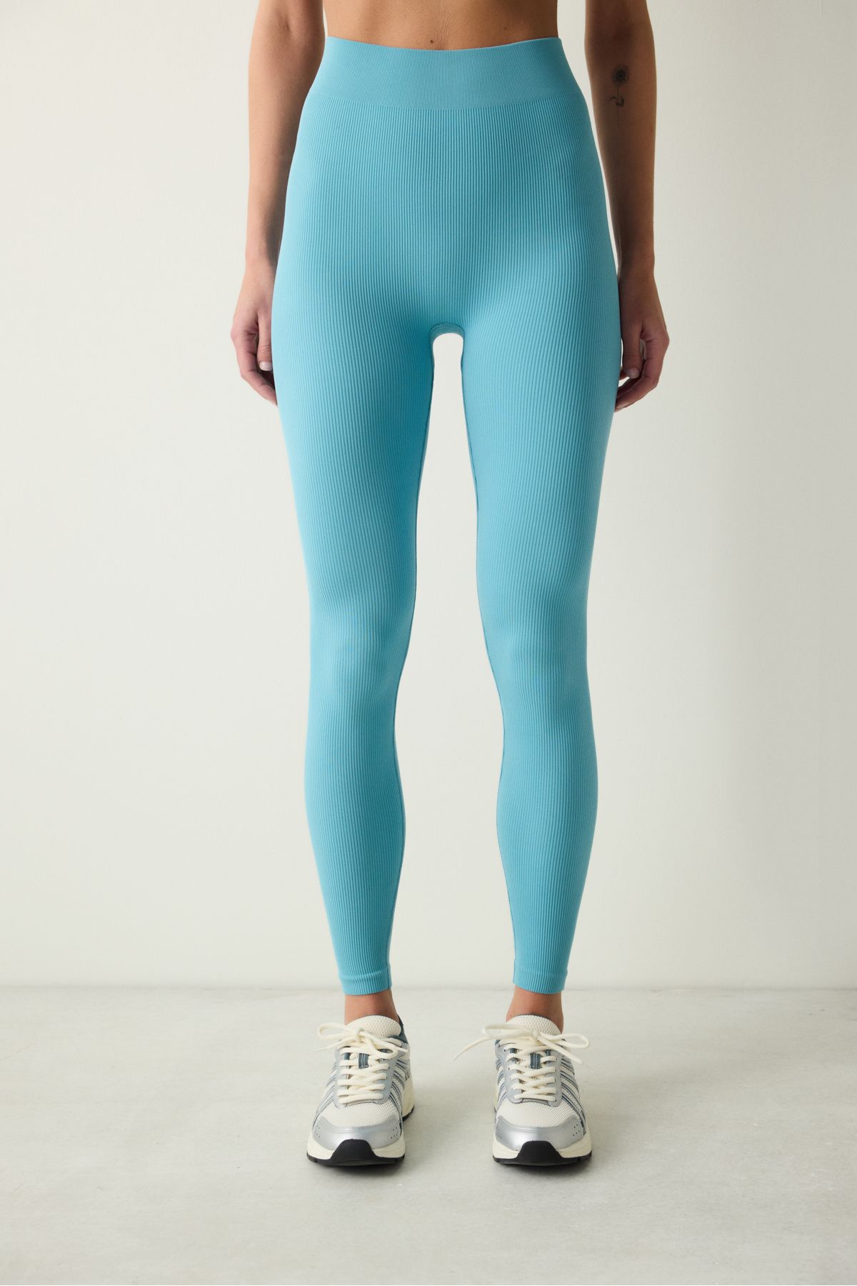 Penti-Kék, magas derekú varrat nélküli bordás leggings 2