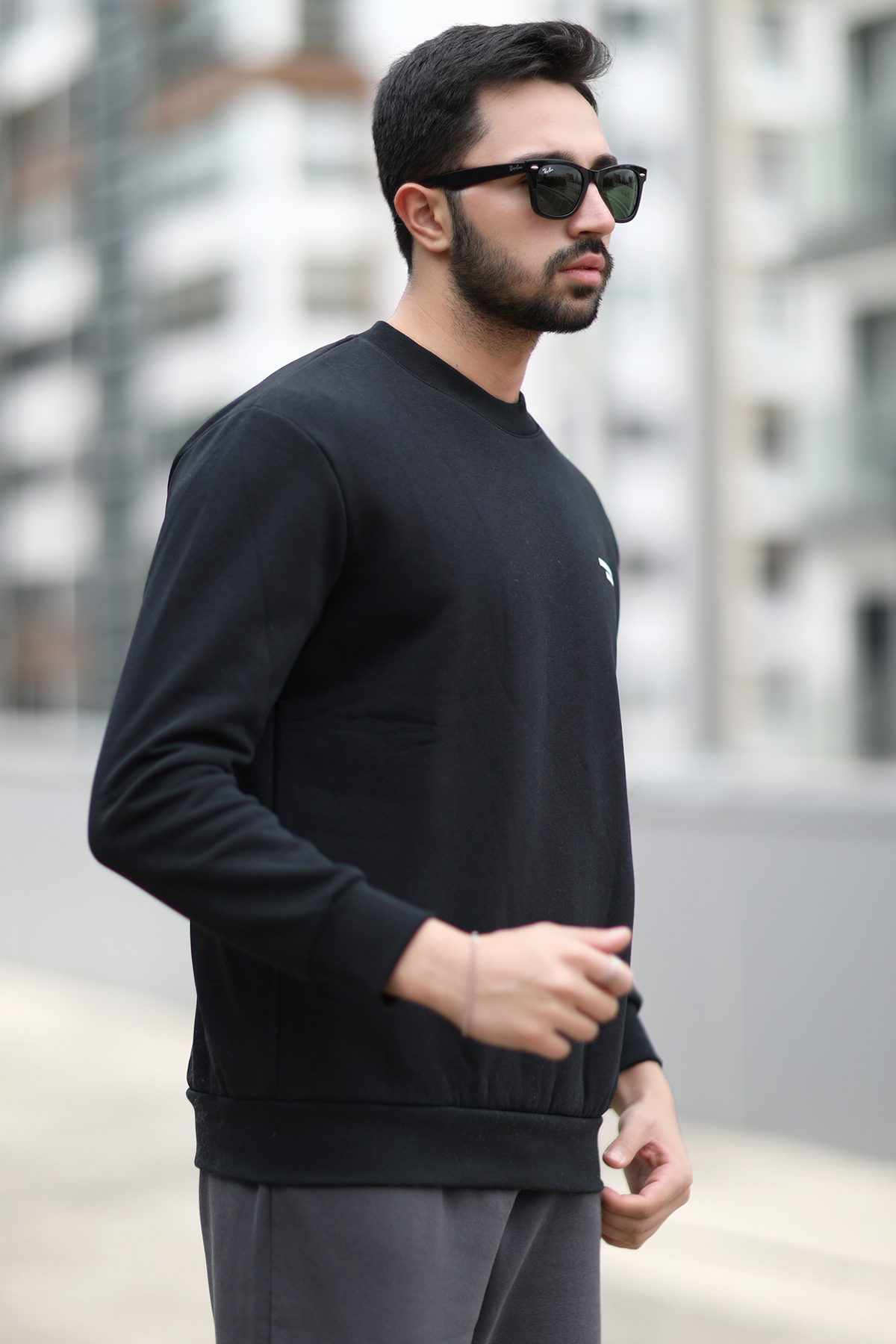 JB John Borners Erkek Kışlık Sweatshirt Siyah Üç İplik Şardonlu O Yaka Ribanalı Regularfit Baskılı - 5012-1-1 görsel 6