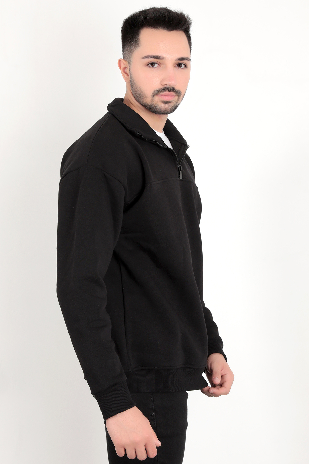 JB John Borners Erkek Yarım Fermuarlı Oversize Sweatshirt görsel 4