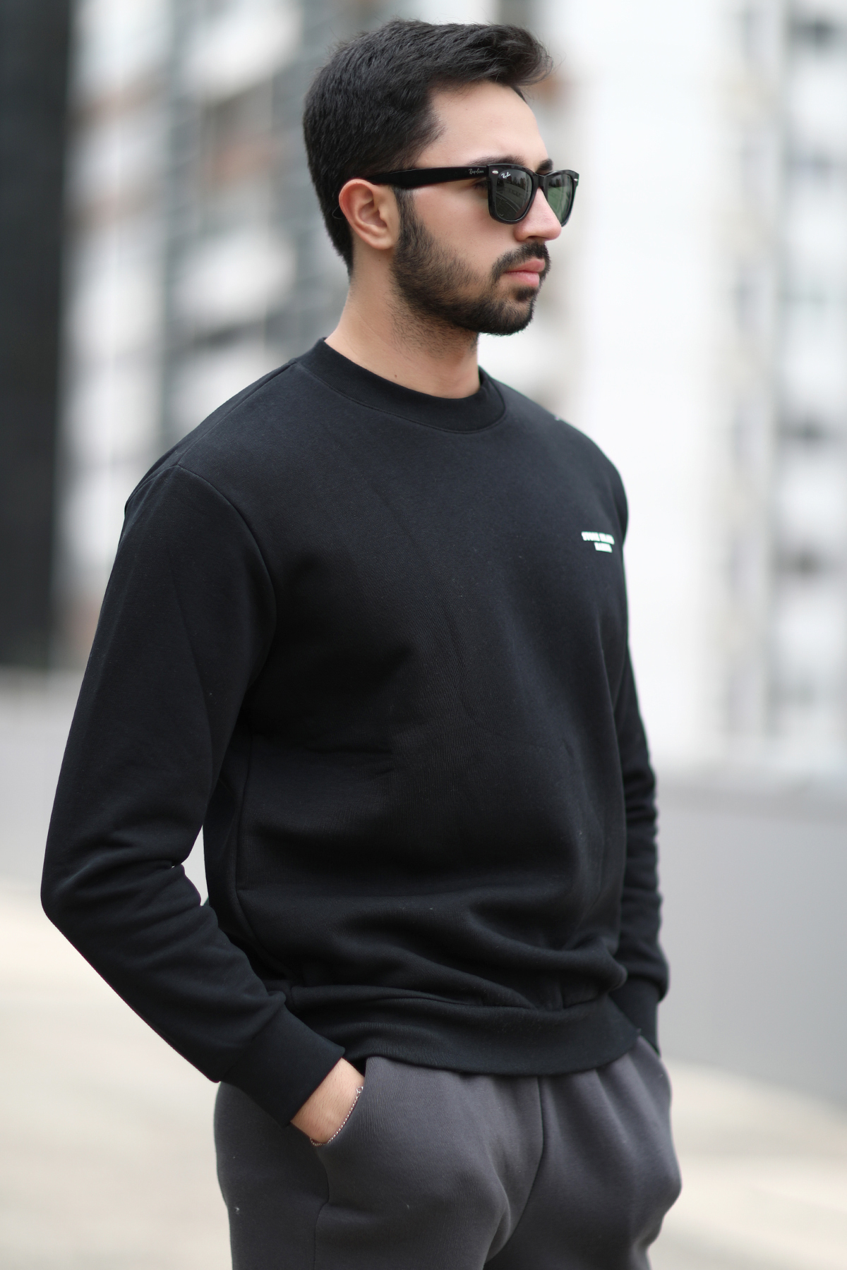JB John Borners Erkek Kışlık Sweatshirt Siyah Üç İplik Şardonlu O Yaka Ribanalı Regularfit Baskılı - 5012-1-1 görsel 7