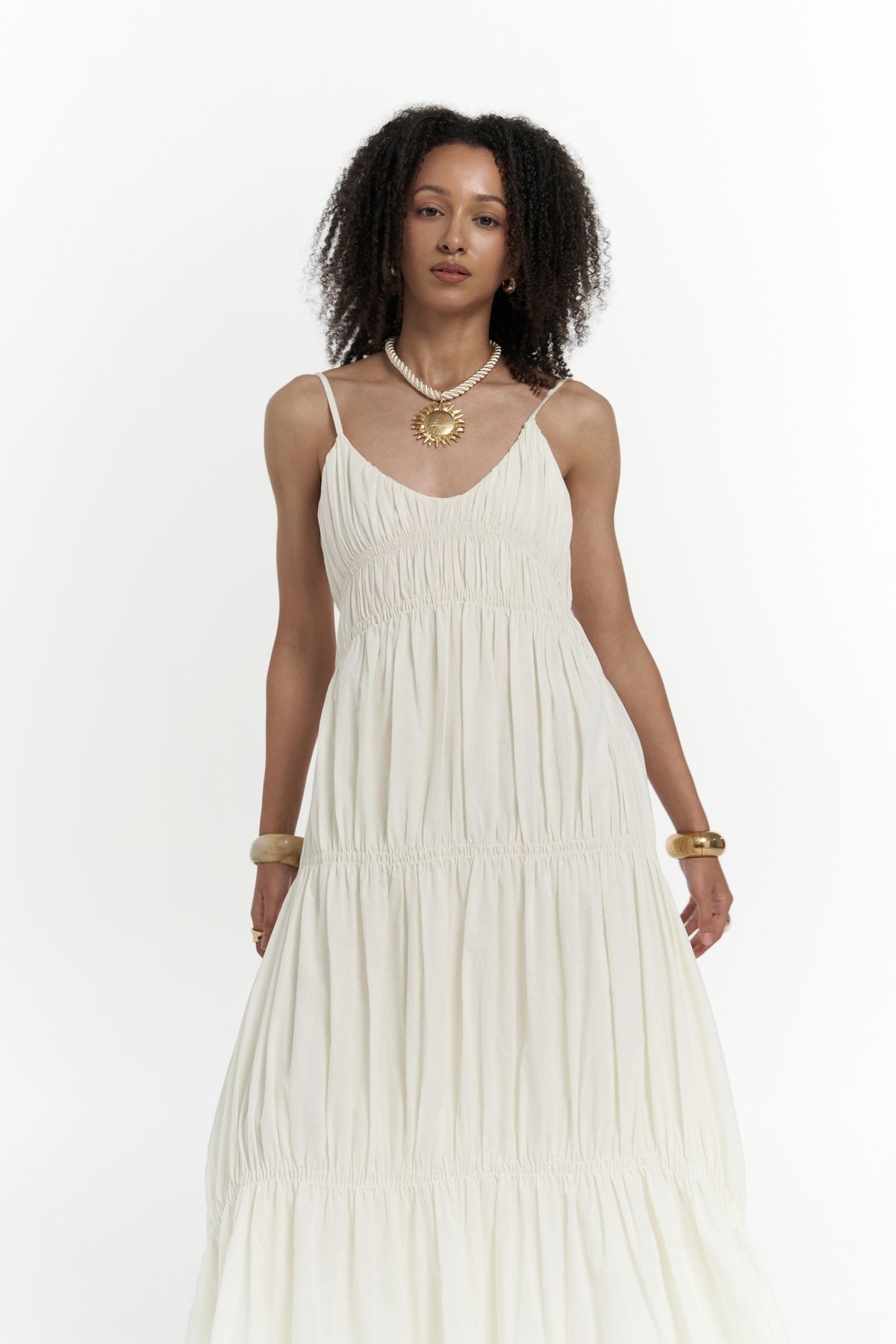 MAİ COLLECTİON-Dozza Strappy Ecru Long Dress 1