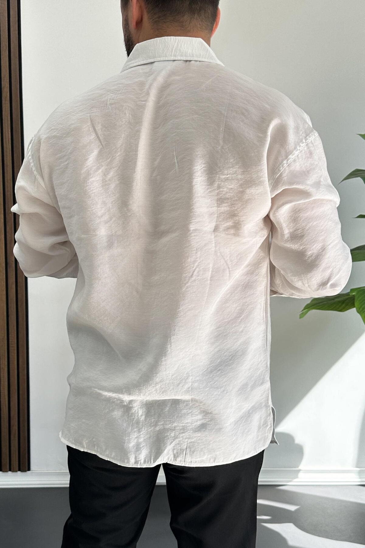 Edwox-Men's Loose Modal Fabric Shirt White Edw267 4