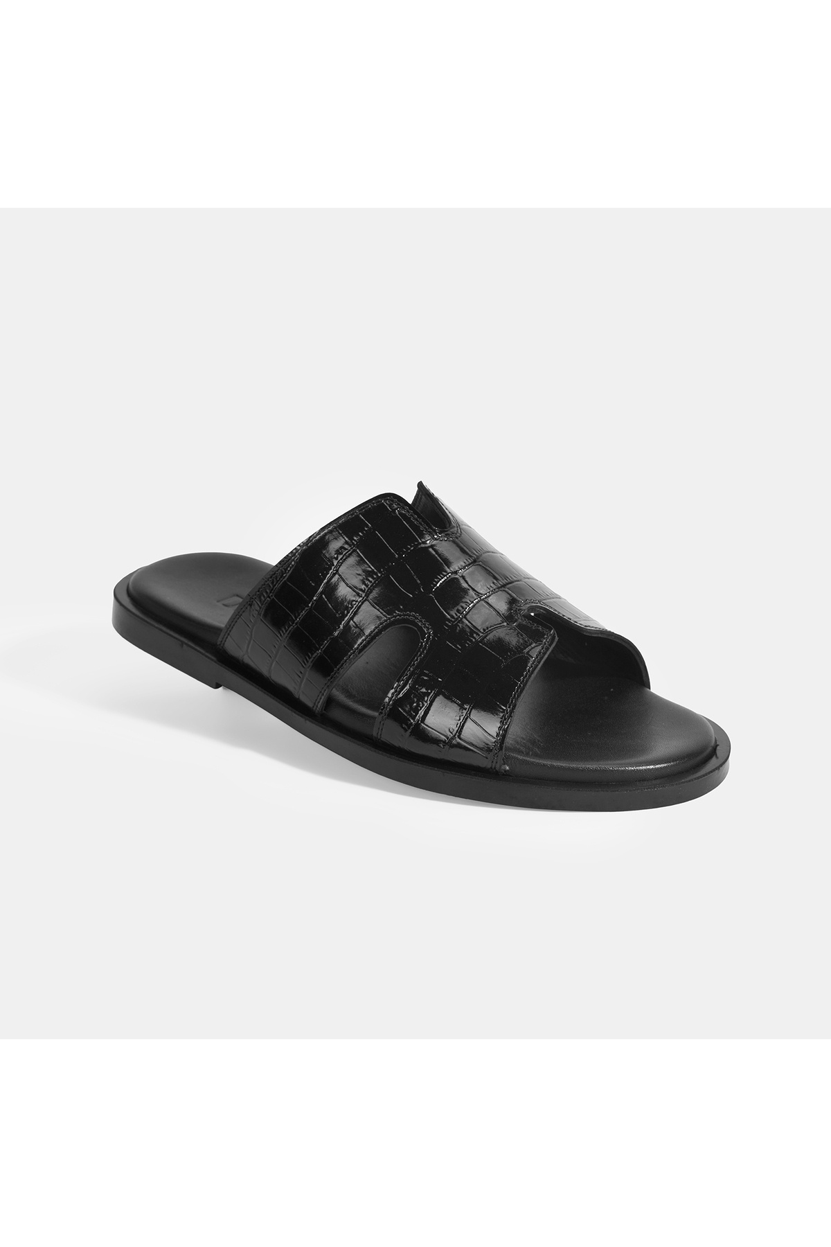 Desa-Papuci pentru bărbați din piele cu model de crocodil negru 5