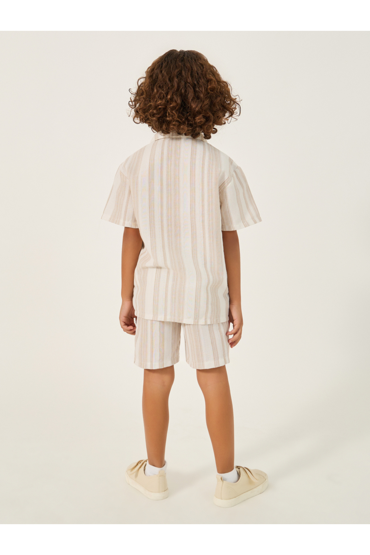 Styli-Striped Collared Shirt and Shorts Set 5