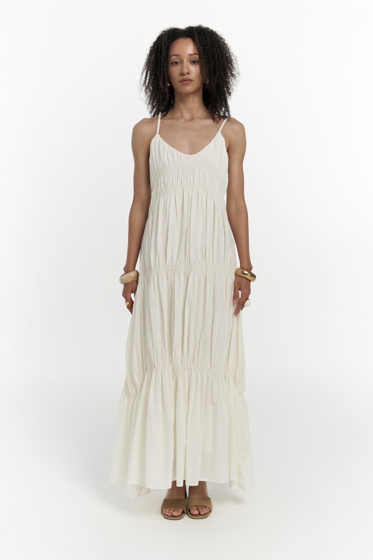 MAİ COLLECTİON-Dozza Strappy Ecru Long Dress 4