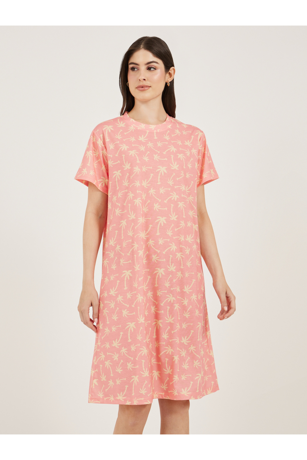 Styli-All-Over Palm Tree Print Dropped Shoulder SleepT-Shirt 2
