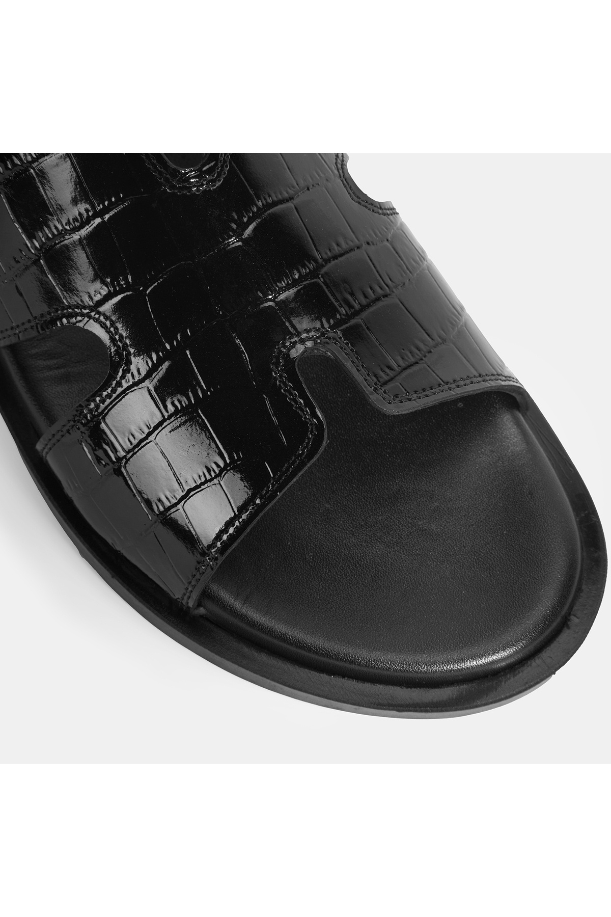 Desa-Papuci pentru bărbați din piele cu model de crocodil negru 7
