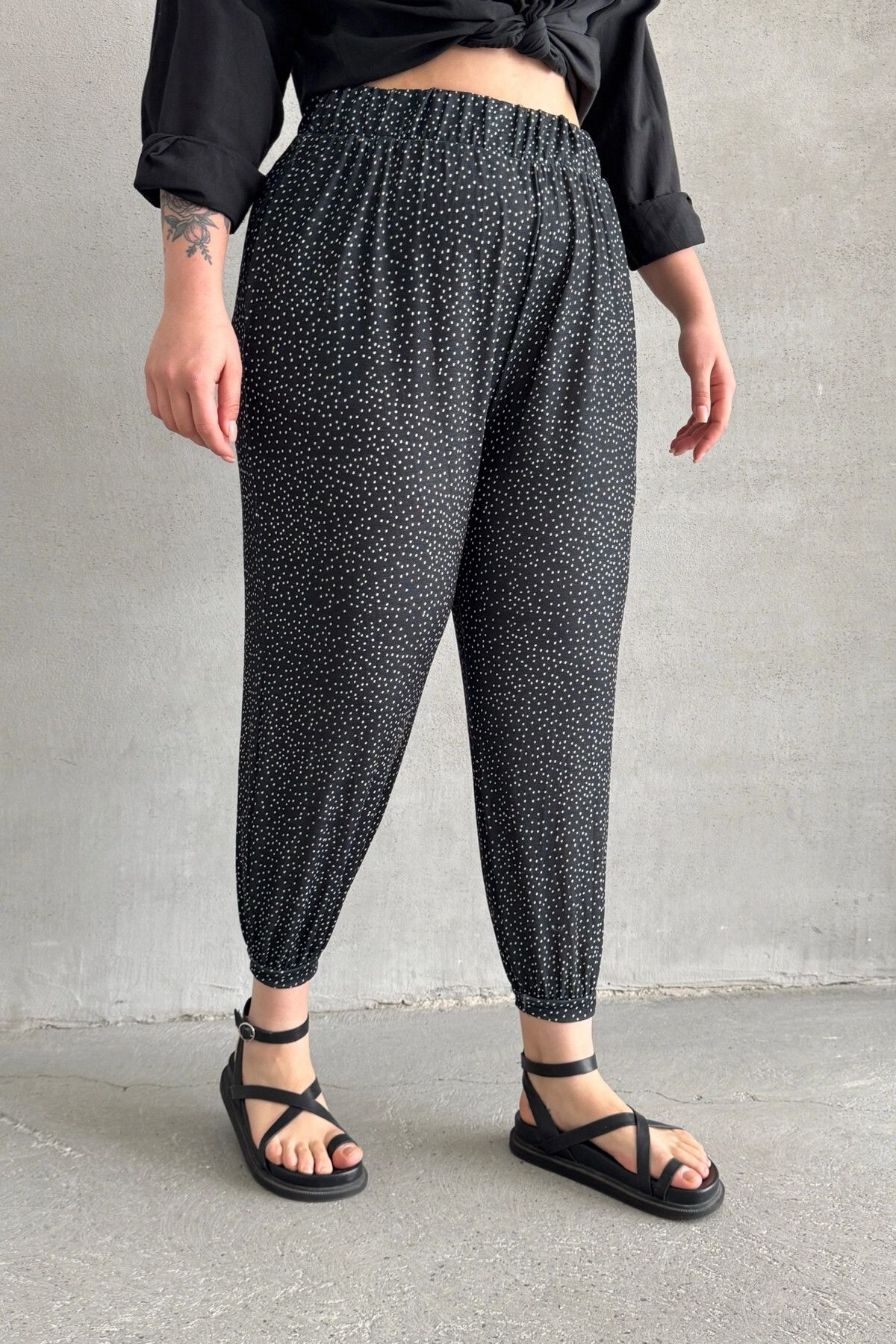 Stil Diva-Large Size Patterned Shalwar Trousers with Elastic Waist and Legs with Pockets 74-73 7
