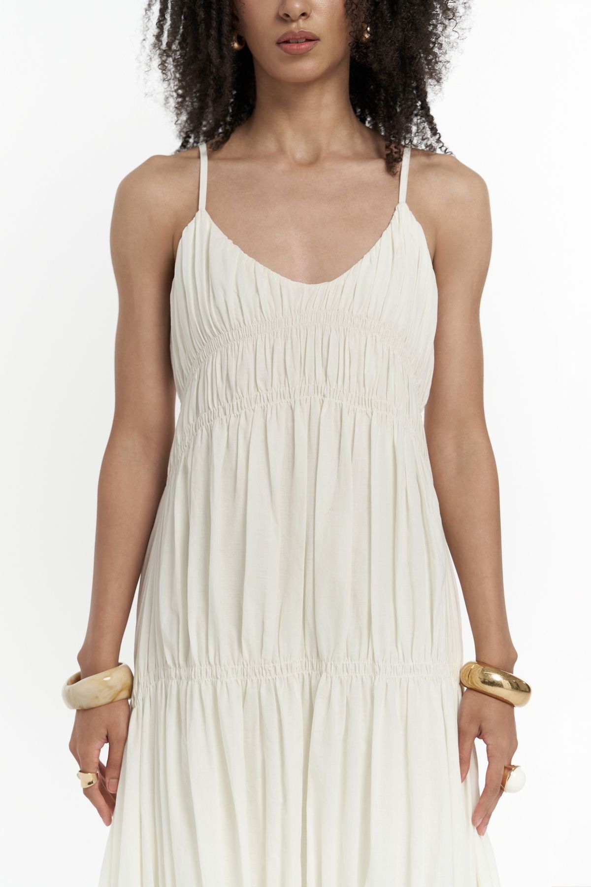 MAİ COLLECTİON-Dozza Strappy Ecru Long Dress 7