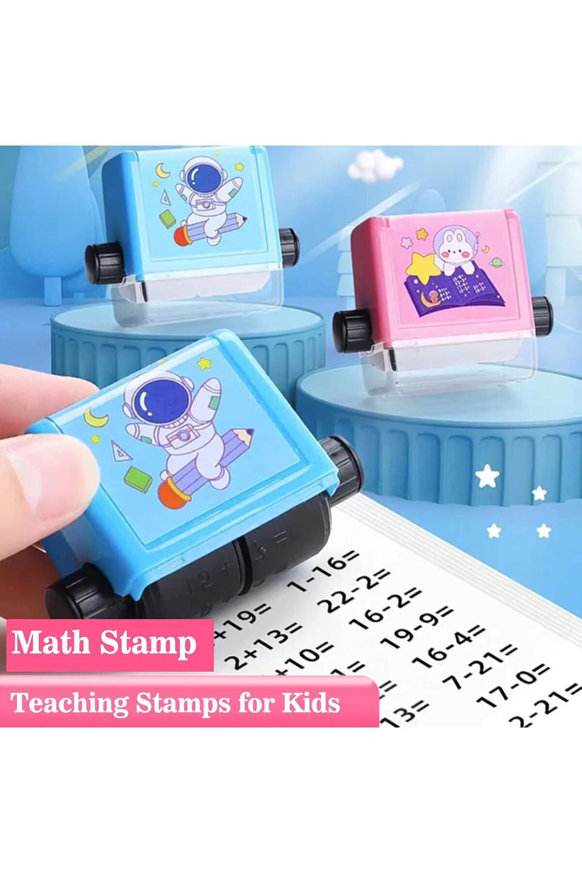 بسته ۴ عددی مهرهای آموزشی دیجیتال غلتکی | اسباب‌بازی آموزشی ریاضی برای کودکان با قابلیت پر کردن مجدد جوهر