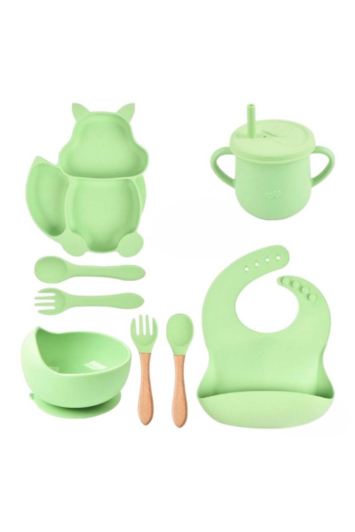 Empria Set Complet De Silicon Fara Alergeni Pentru Diversificarea Bebelusului, Empria, Veverita, Verde - One Size