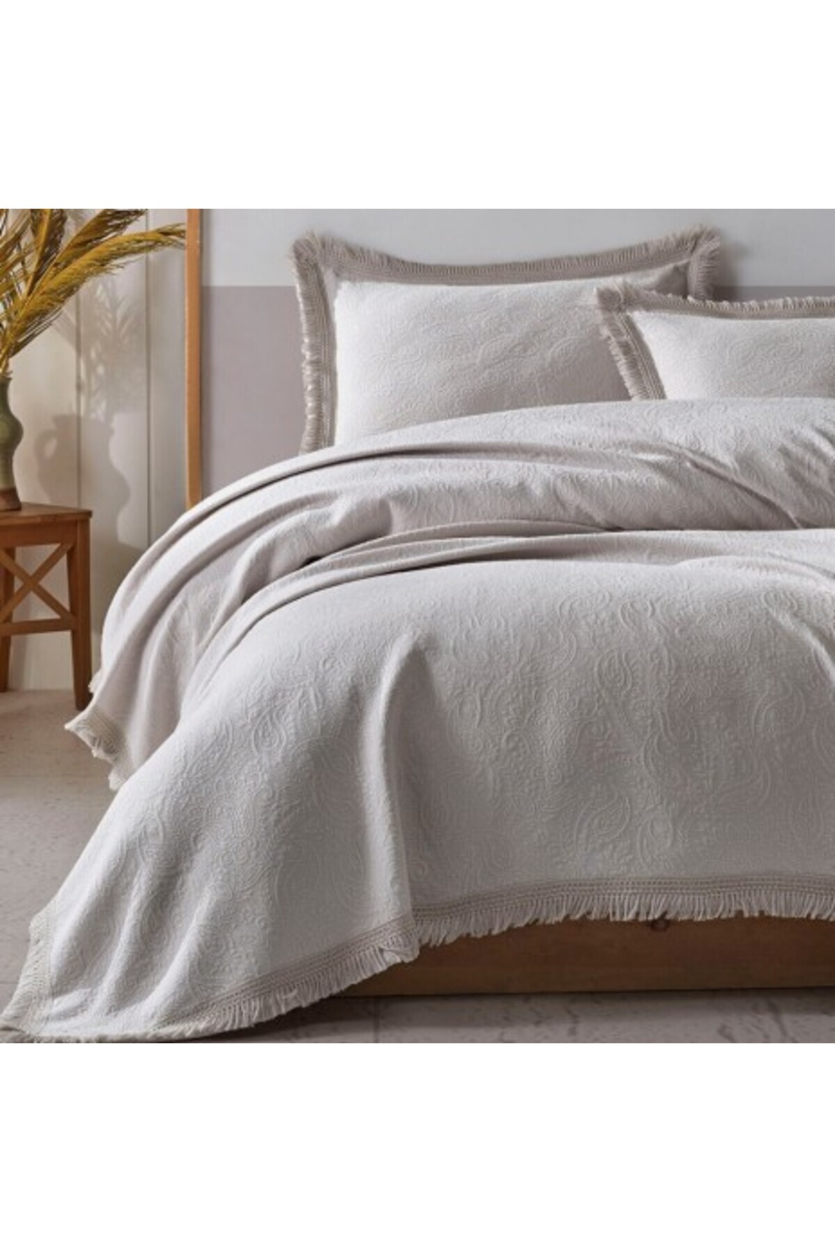 Şaheser-Set cuvertura jacquard, bumbac 100%, 240x260cm, Grace Gri 3