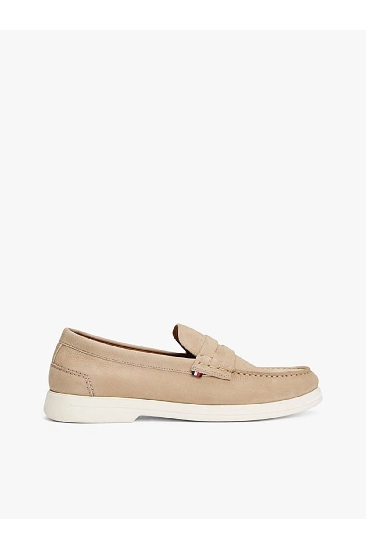Tommy Hilfiger Erkek Bej Deri Logolu Loafer