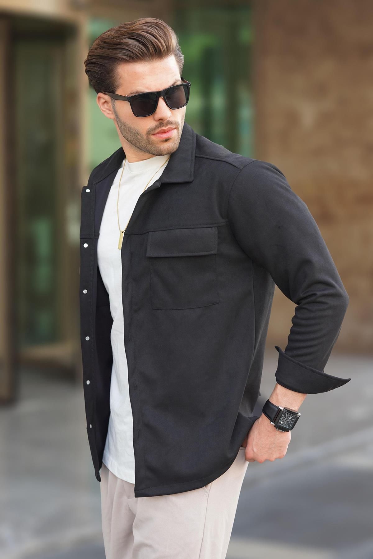 Madmext-Schwarze Hemdjacke, Modell 6748 – Taschendetail 2