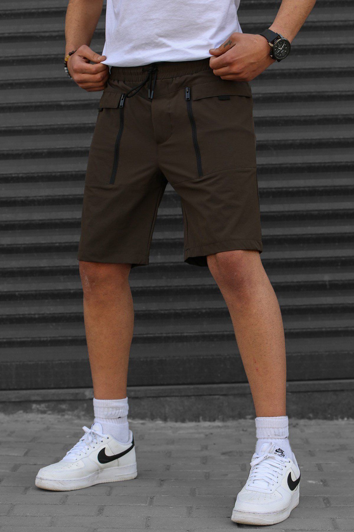 Madmext Męskie Szorty Capri Basic Z Brązowymi Kieszeniami Mężczyzna - L