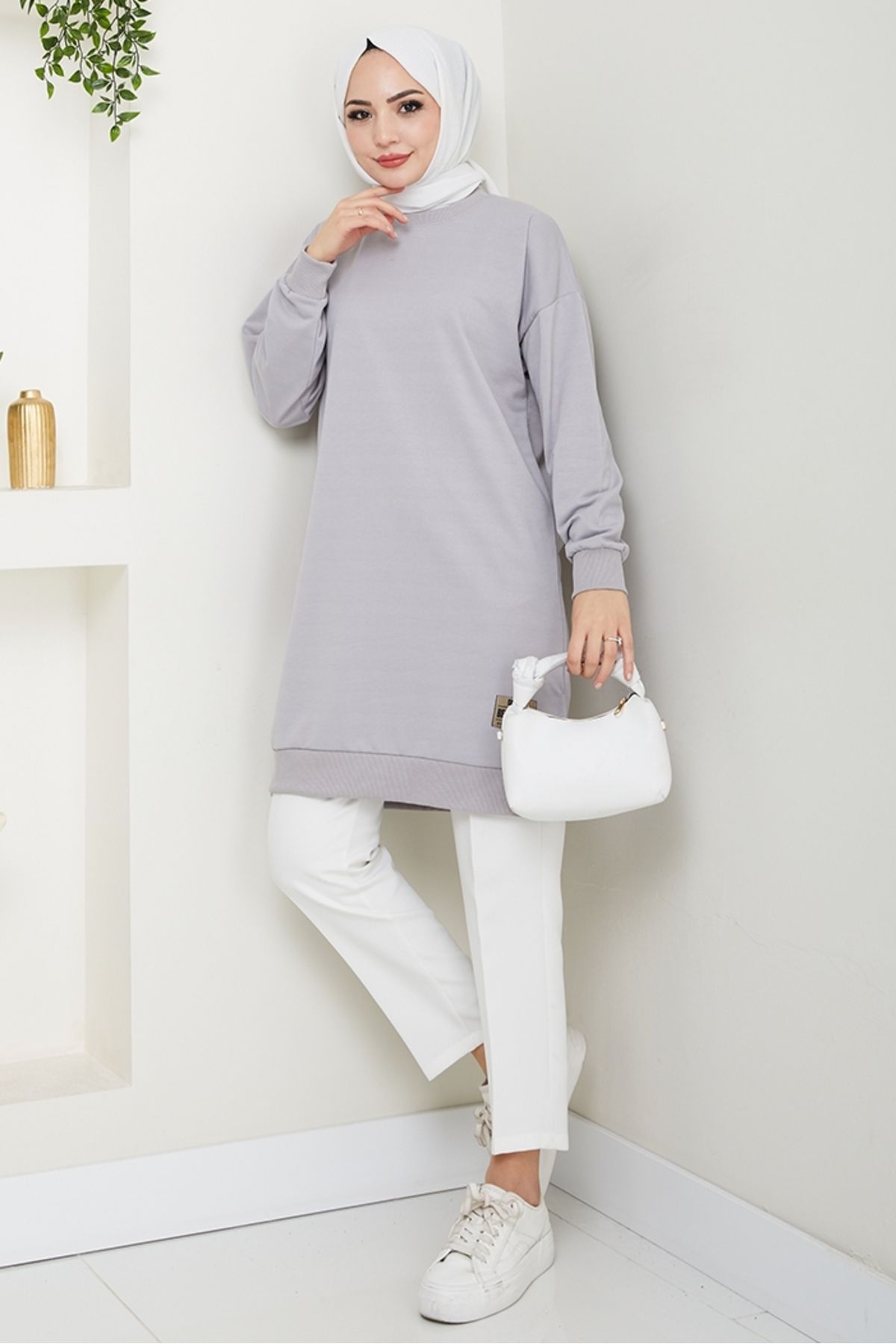 Bestenur-Arma Detailed Hijab Tunic 1427 - Gray 4