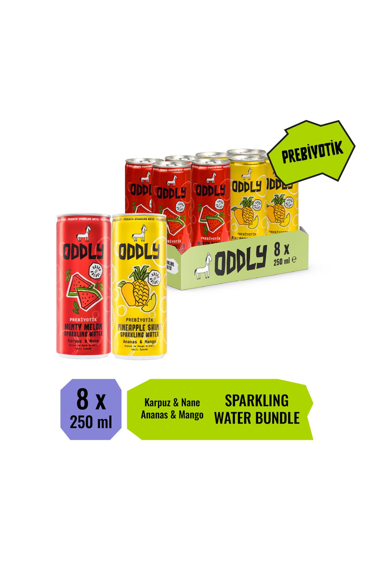 ODDLY Saçma İyi Gazlı İçecek Hero İkilisi! Karpuz-Nane, Ananas-Mango Kutu 250 ml 8 Adet