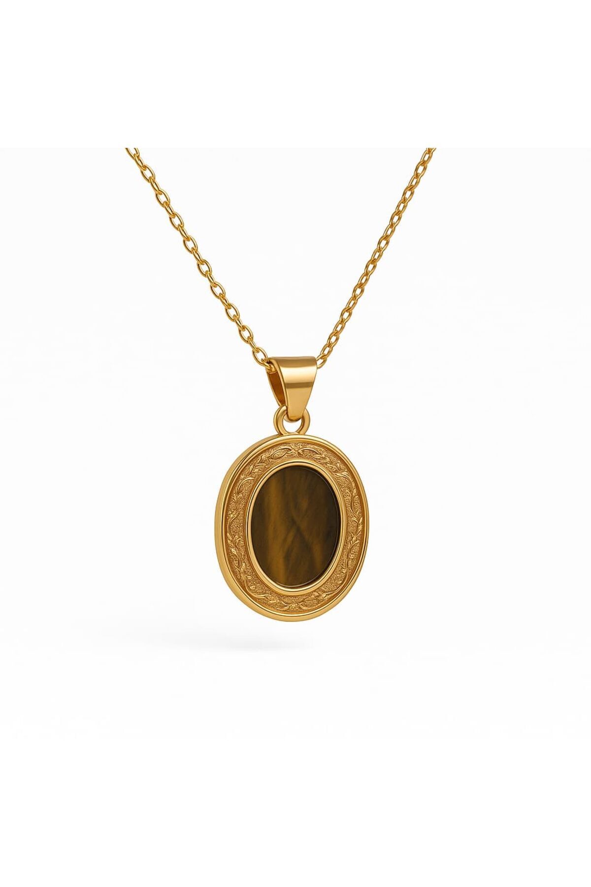 TAKI DERYASI-Unisex Tiger Eye Necklace Natural Stone with Stainless Chain Energy Stone Gift Option 4