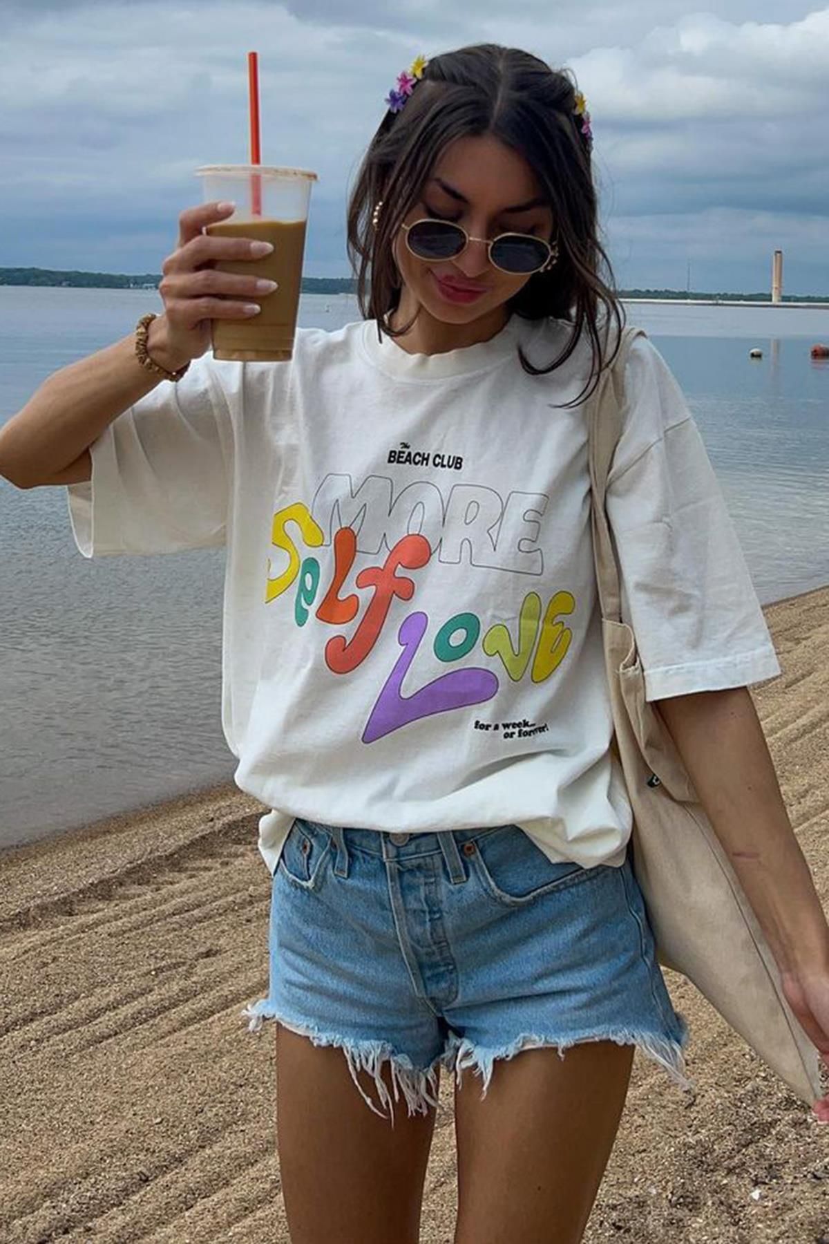 Madmext Moonlife White Printed Oversize tričko Mg1522