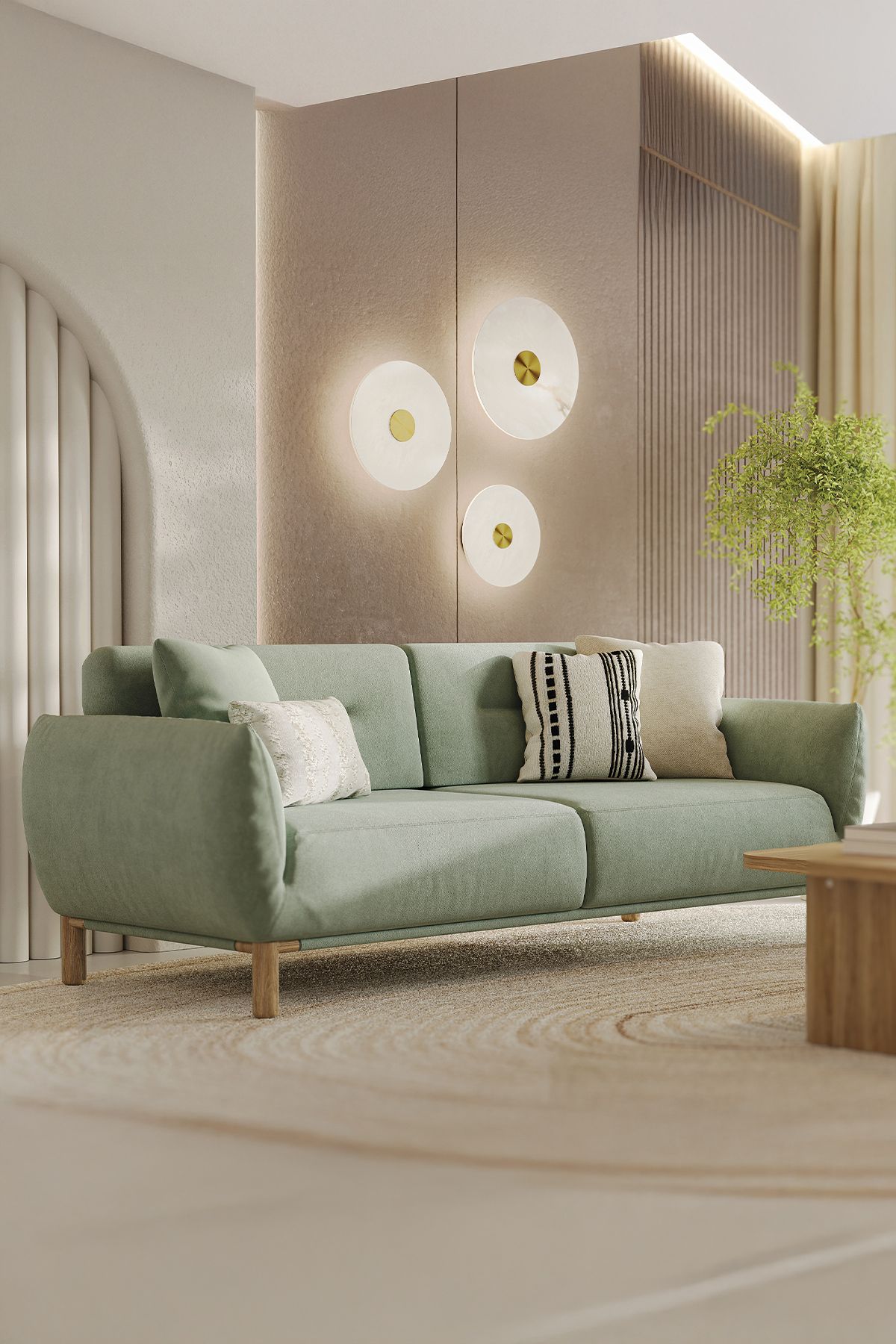 Enza Home Perge 3'lü Yataklı Koltuk - Yeşil