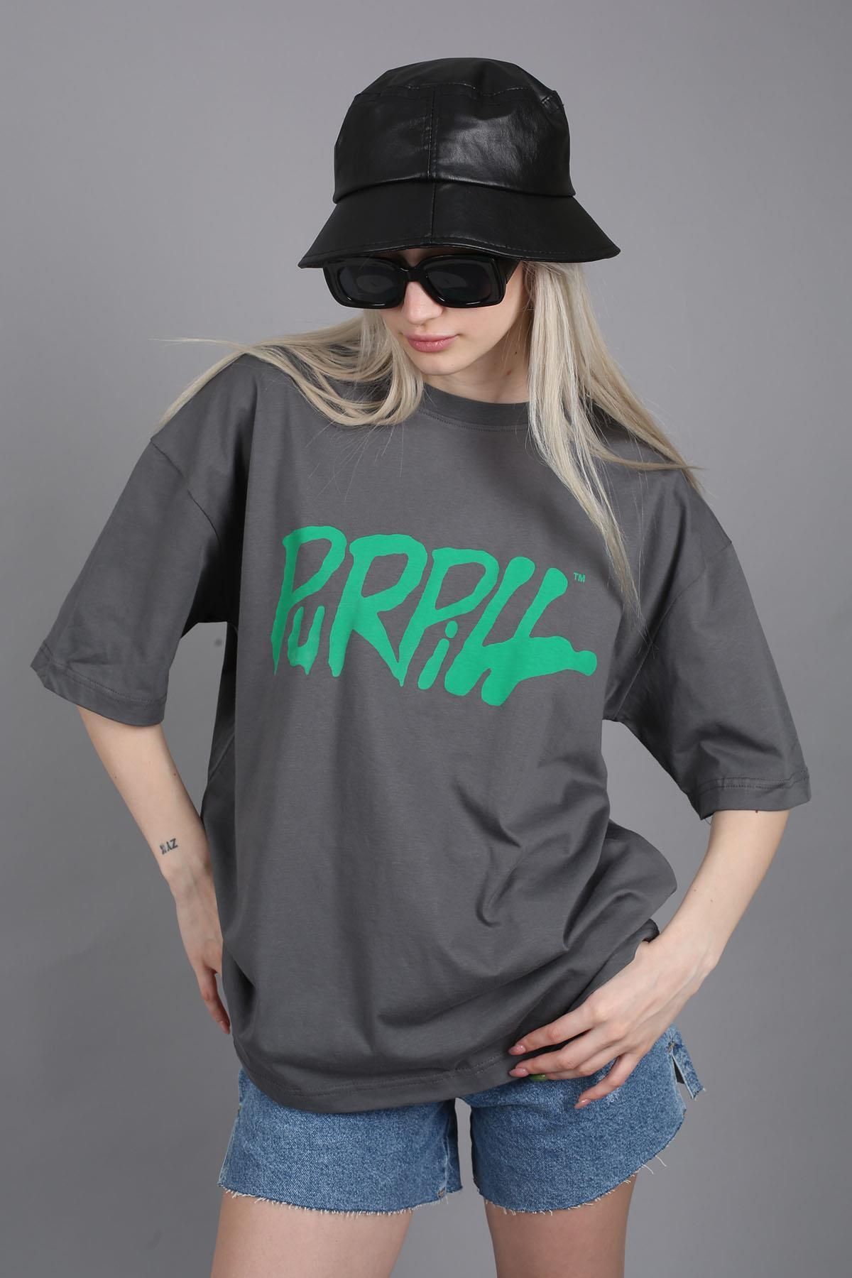 Madmext T-shirt Oversize Z Przydymionym Nadrukiem Mg1490 Kobieta - M