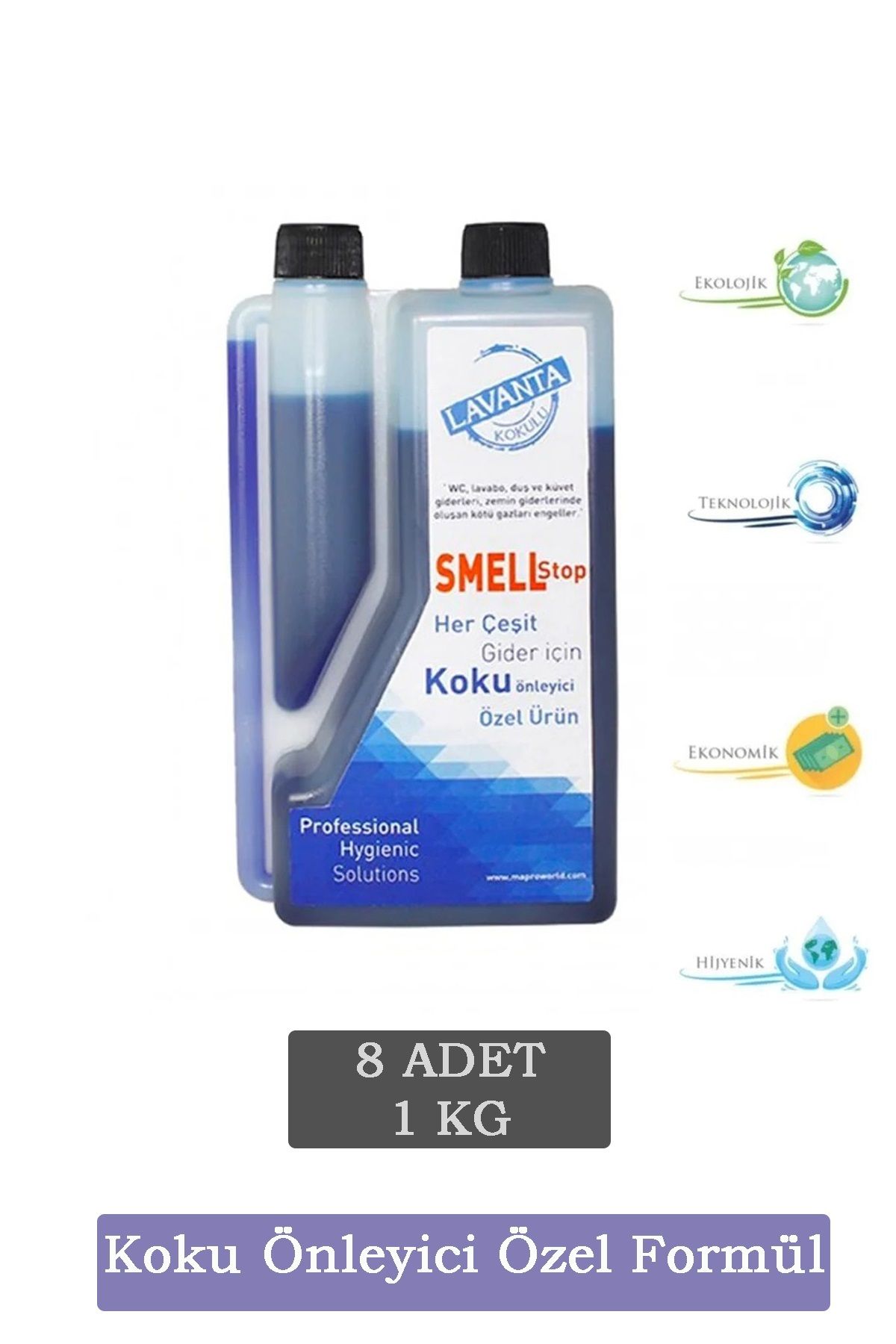 Maproworld 8'li Set - SmellStop Banyo Tuvalet Koku Önleyici - Wc Gider Koku Giderici - Lavanta Kokulu 8 x 1 kg
