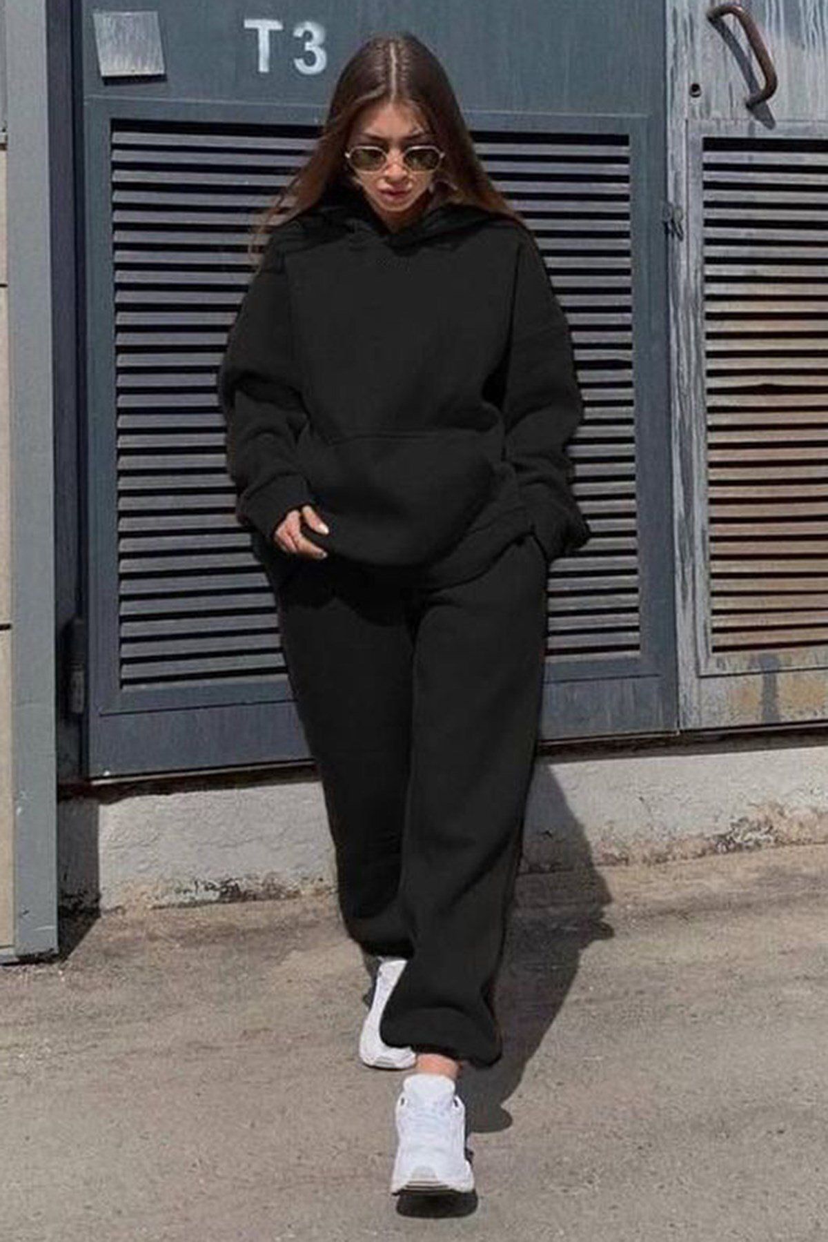 Madmext Czarny Damski Dres Oversize Z Kapturem Mg1609 Kobieta - M