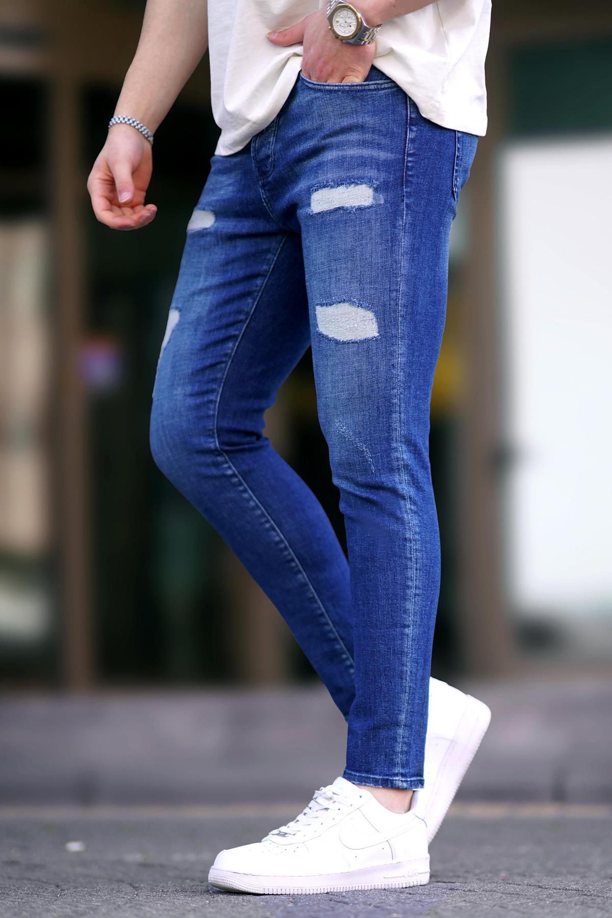 Madmext-Dunkelblaue Skinny Fit Jeans mit Rissen 6890 für Herren 1