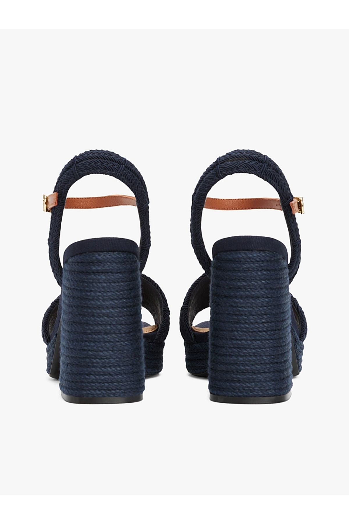 Tommy Hilfiger-Women's High Thick Straw Heel Ankle Lacing Comfortable Navy Blue Sandals Fw0Fw08425-Dw6 4